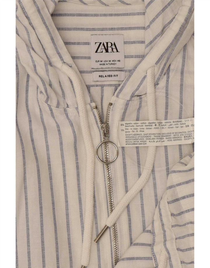 Zara Ανδρικό πουλόβερ με κουκούλα και χαλαρή εφαρμογή, βαμβακερό μεσαίο μπλε ριγέ