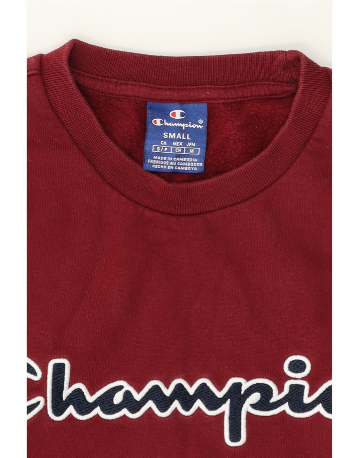 CHAMPION Mens Graphic Sweatshirt Jumper Small Burgundy Cotton Vintage Champion and Second-Hand Champion from Messina Hembry 
