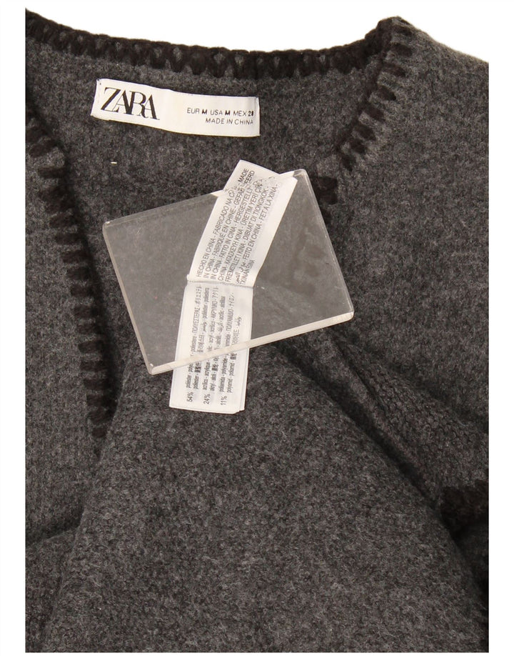 Zara γυναικείο πουλόβερ μεγάλου μεγέθους V-λαιμόκοψη UK 14 Μεσαίο γκρι πολυεστέρα