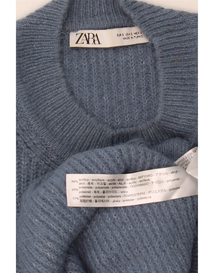 ZARA Γυναικείο πουλόβερ με λαιμόκοψη μεγάλου μεγέθους UK 10 Small Navy Blue