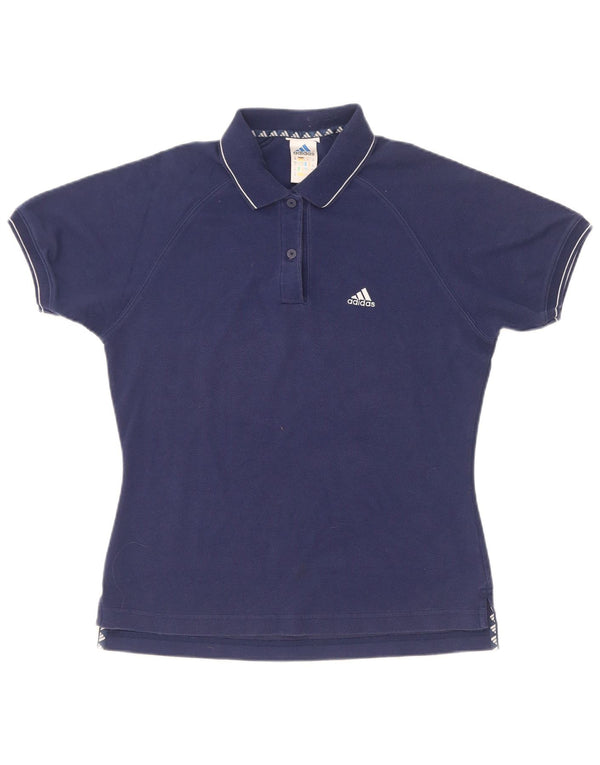 Adidas γυναικείο μπλουζάκι πόλο UK 12 μεσαίου μπλε βαμβακερό