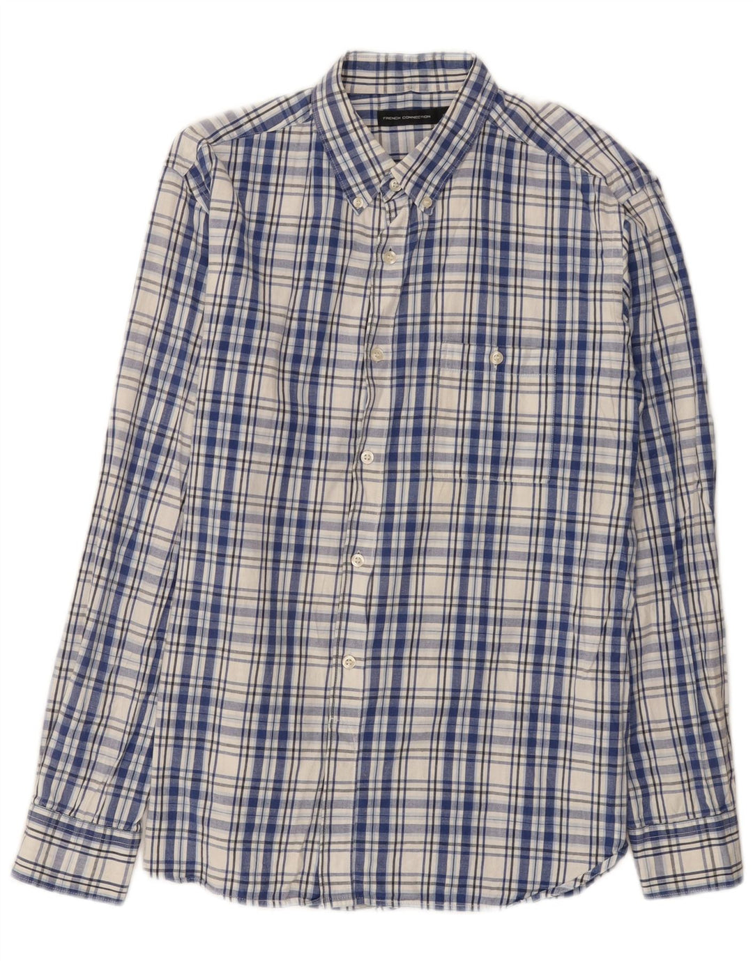 Ανδρικό πουκάμισο French Connection Μεγάλο Navy Blue Check Cotton
