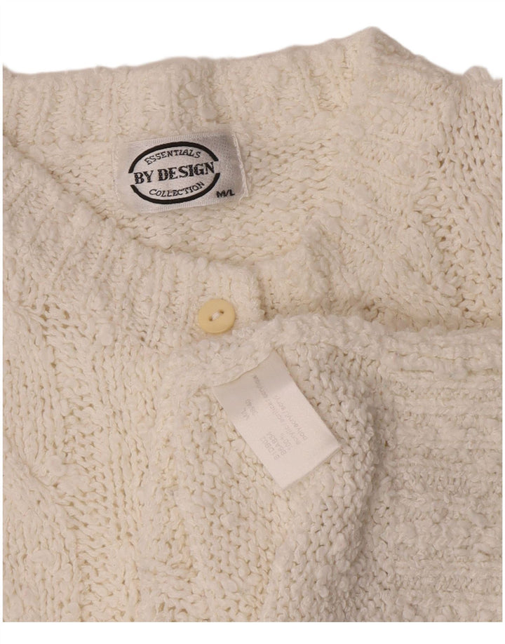 Vintage γυναικείο πουλόβερ με λαιμό με κουμπιά UK 14 Medium White Acrylic