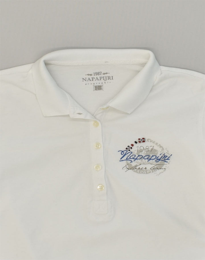 NAPAPIJRI Womens Geographic Polo Shirt UK 12 Medium White Cotton | Vintage Napapijri | Thrift | Second-Hand Napapijri | Used Clothing | Messina Hembry 