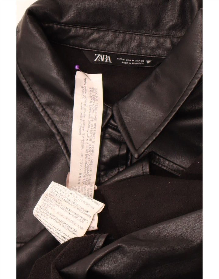 Zara Γυναικείο πουκάμισο από συνθετικό δέρμα UK 14 Medium Μαύρο Πολυεστέρας