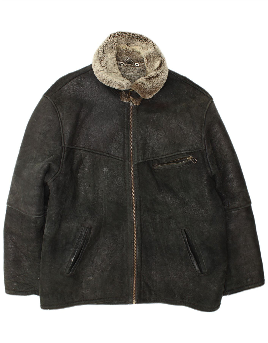 Vintage Ανδρικό Shearling Jacket UK 42 XL μαύρο δέρμα