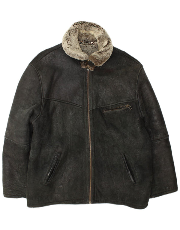 Vintage Ανδρικό Shearling Jacket UK 42 XL μαύρο δέρμα