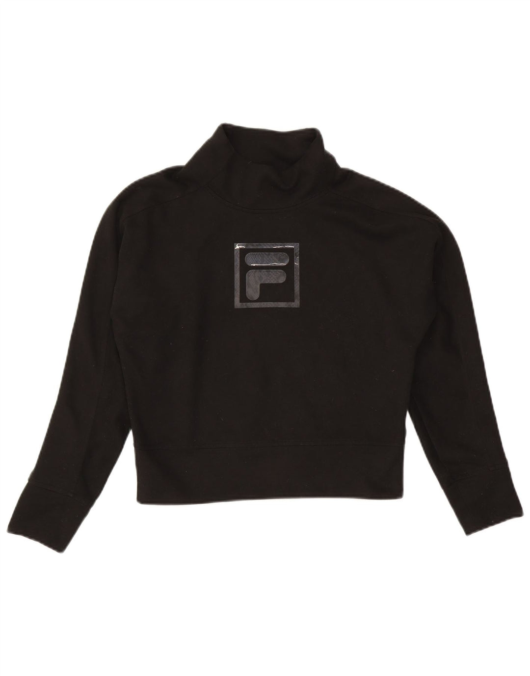 Fila Γυναικείο Crop Oversized γραφικό τοπ μακρυμάνικο UK 6 XS μαύρο πολυεστέρα