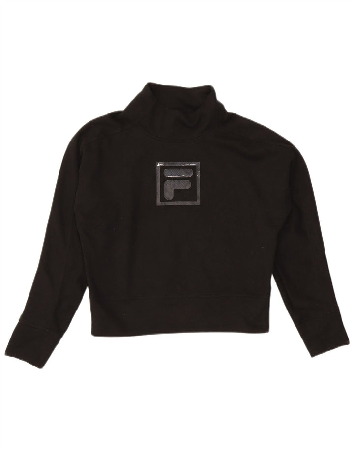Fila Γυναικείο Crop Oversized γραφικό τοπ μακρυμάνικο UK 6 XS μαύρο πολυεστέρα