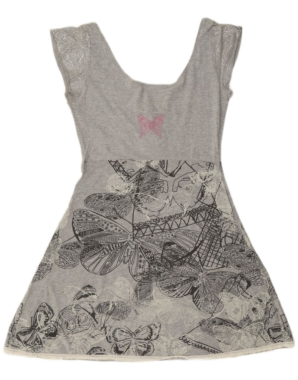 Γυναικείο Desigual Graphic A-Line UK 14 μεγάλο γκρι βαμβακερό φόρεμα