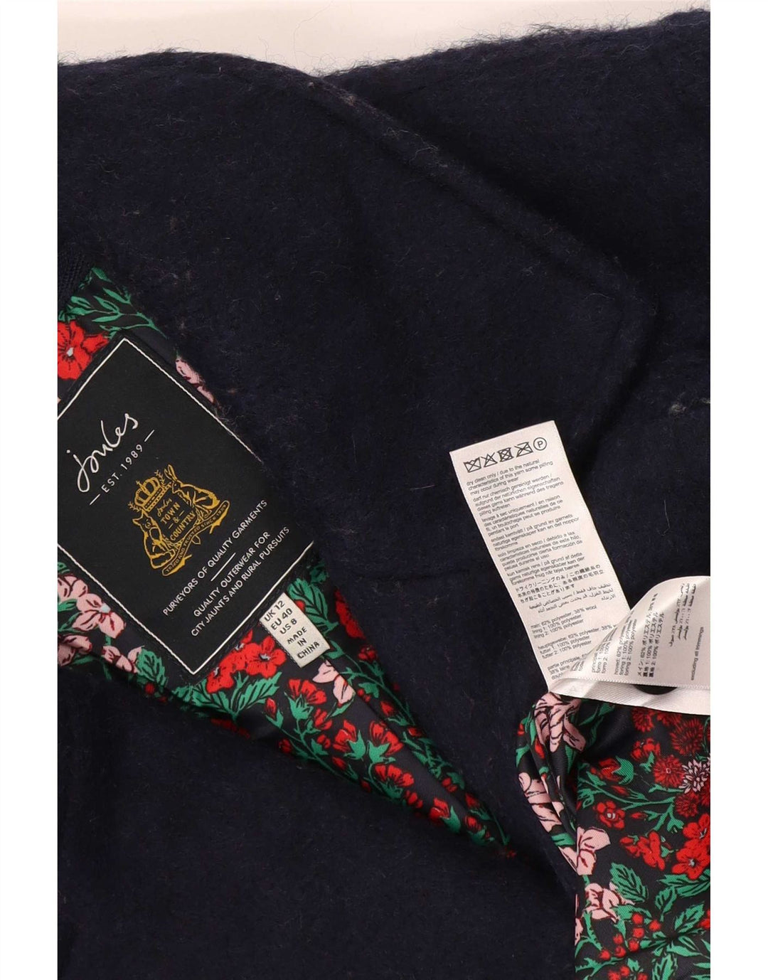 Joules Γυναικείο παλτό μπιζελιού UK 12 Medium Navy Blue Polyester