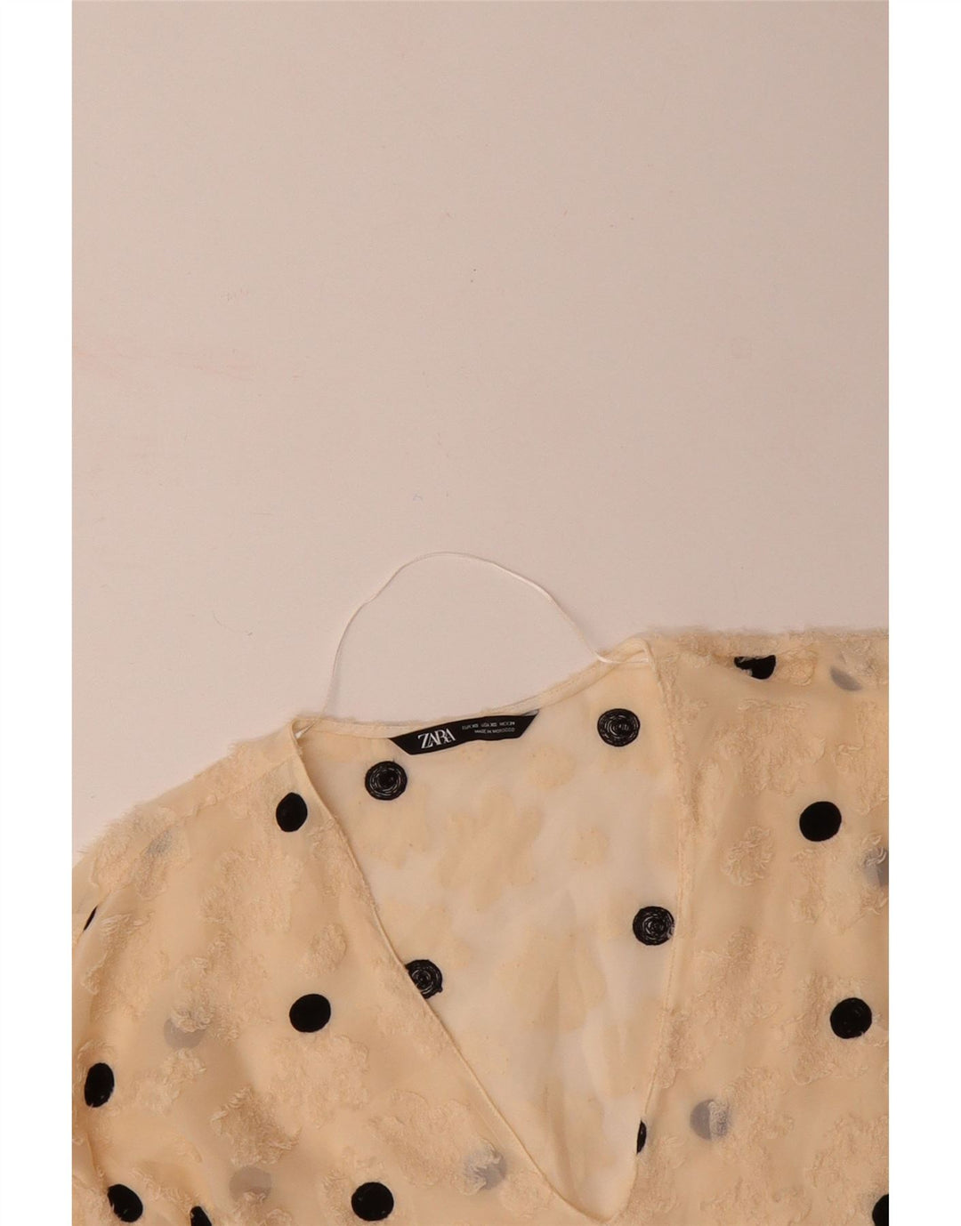 ZARA Womens Oversized See Through Top UK 6 XS Off White Polka Dot
