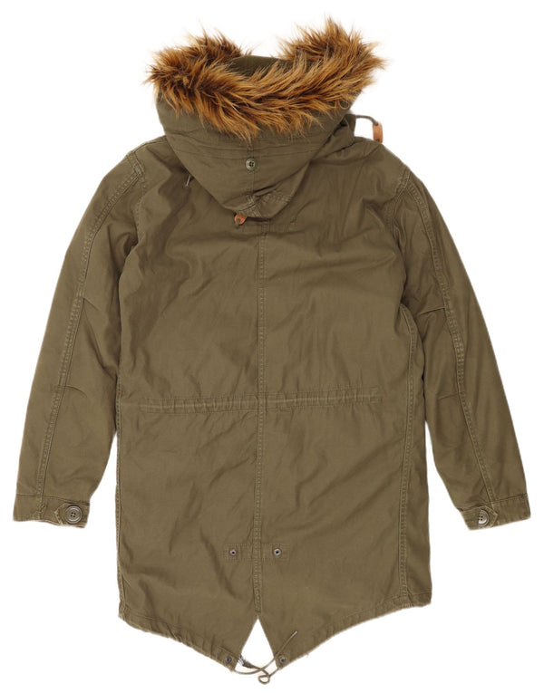 ALPHA INDUSTRIES Mens Hooded Parka Jacket UK 36 Small Khaki Cotton