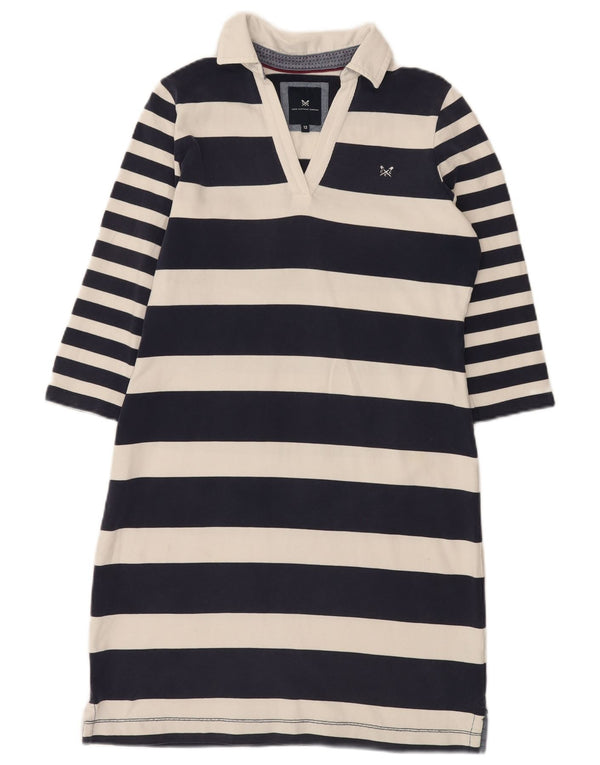 Crew Clothing Γυναικείο φόρεμα πόλο 3/4 μανίκια UK 12 Medium Navy Blue ριγέ