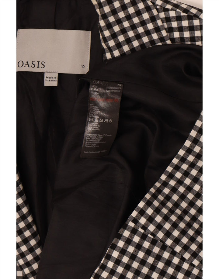 Oasis γυναικείο σακάκι 1 κουμπιού σακάκι UK 10 Small Black Gingham Viscose