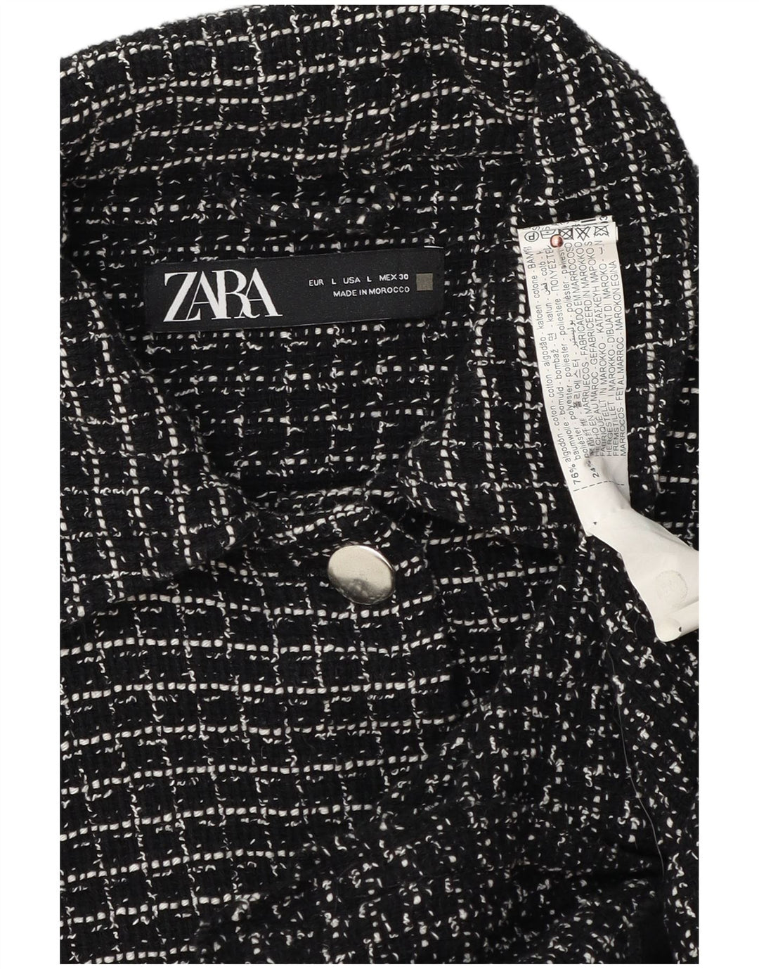 Zara Γυναικείο Bomber Jacket UK 16 Large Black Check Cotton