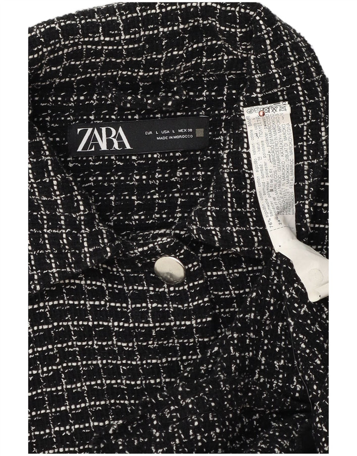 Zara Γυναικείο Bomber Jacket UK 16 Large Black Check Cotton