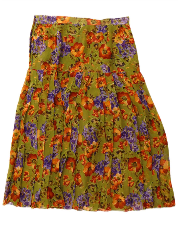 Vintage γυναικεία πλισέ φούστα W28 Μεσαίο πράσινο Floral