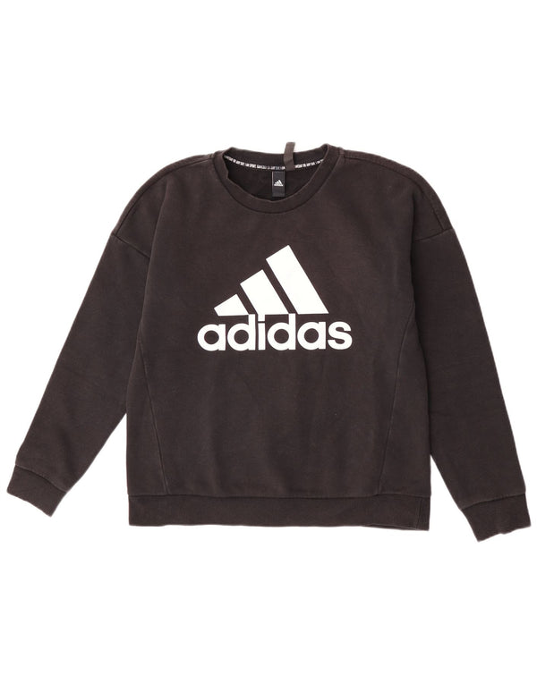 Γυναικεία γραφική φούτερ Adidas Jumper UK 12/14 μεσαίο μαύρο βαμβακερό