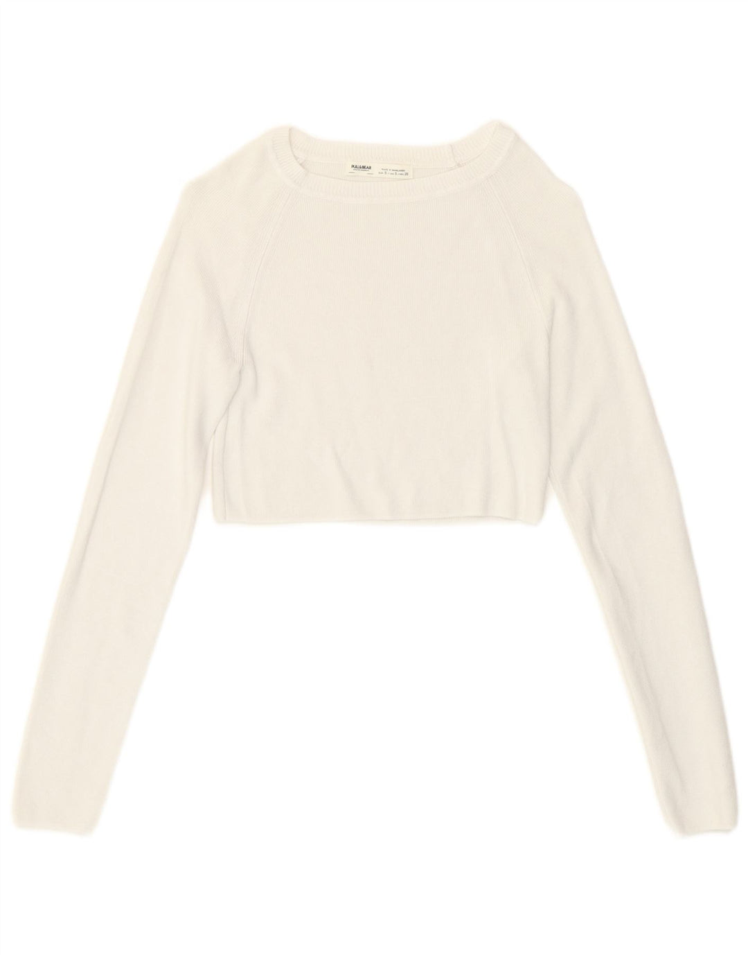 Pull & Bear Γυναικείο Crop Μακρυμάνικο UK 8 Μικρή Λευκή Βισκόζη