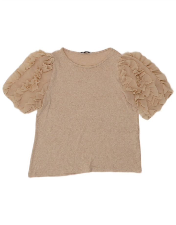 Zara Γυναικεία Μπλούζα Τοπ UK 14 Large Beige Viscose