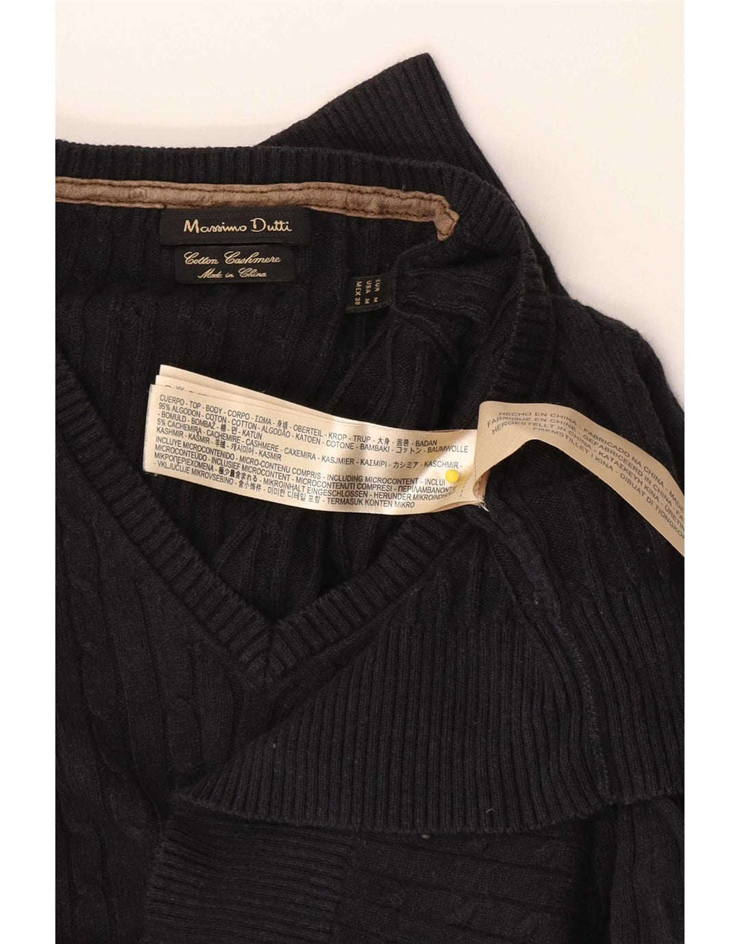 Ανδρικό πουλόβερ Massimo Dutti με V λαιμόκοψη, Βαμβακερό μεσαίο ναυτικό