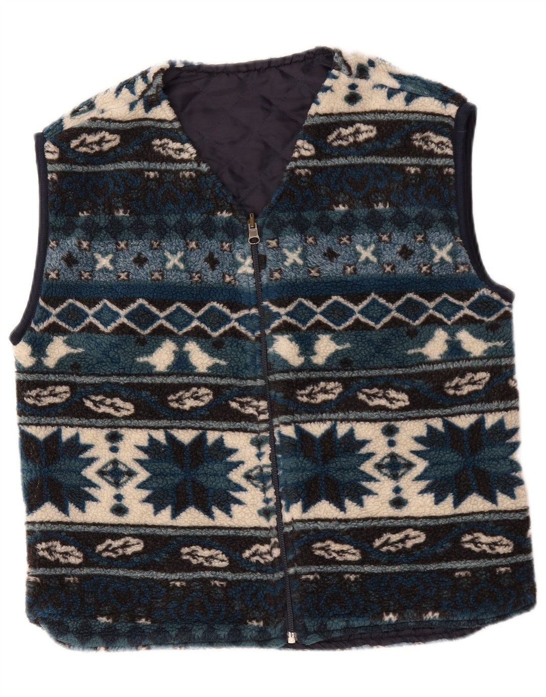 Vintage Mens Fleece Gilet UK 38 Medium Blue Geometric
