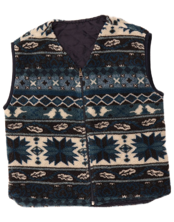 Vintage Mens Fleece Gilet UK 38 Medium Blue Geometric