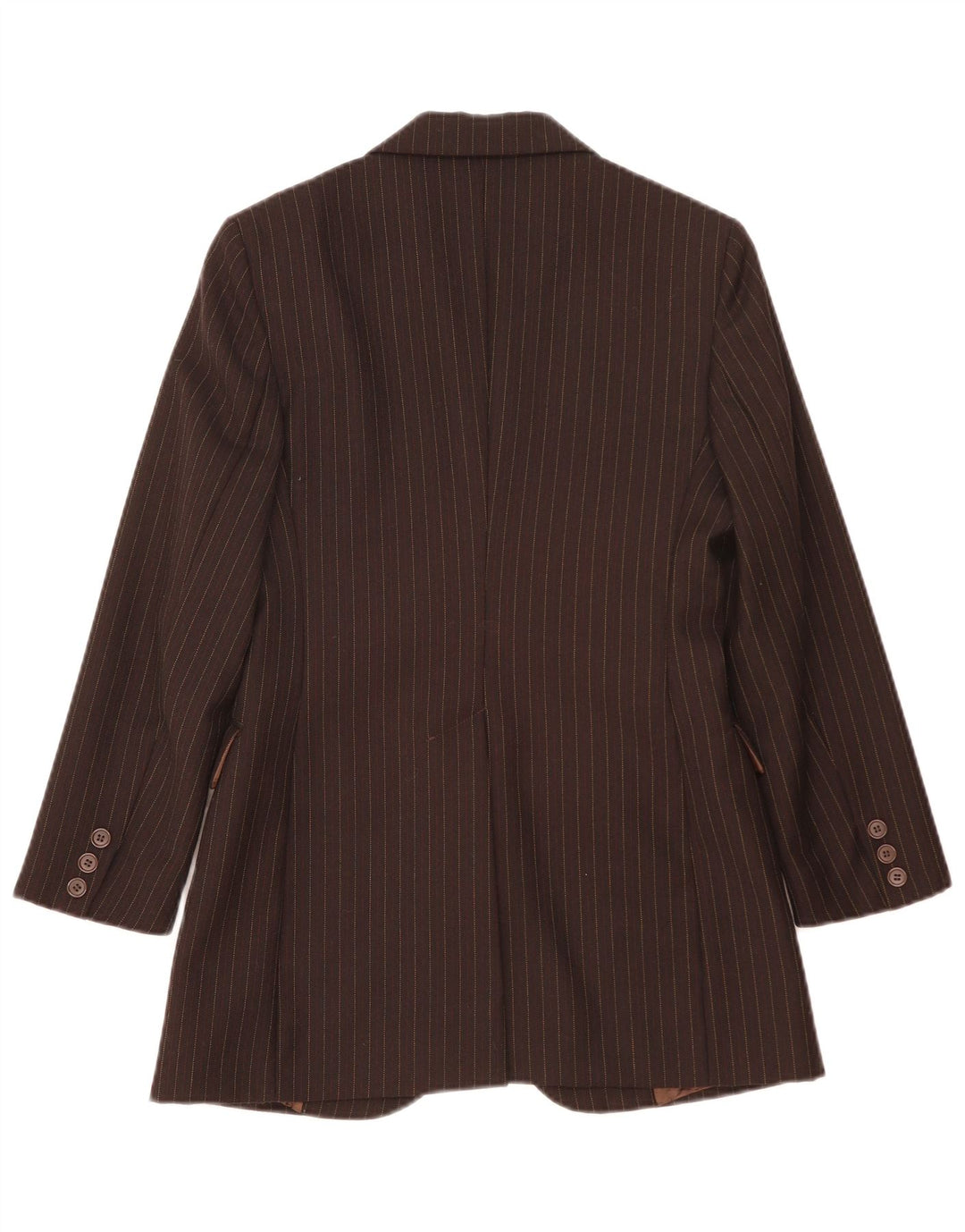 Benetton Γυναικείο τζάκετ 2 κουμπιών μπλέιζερ IT 40 Small Brown Pinstripe New Wool