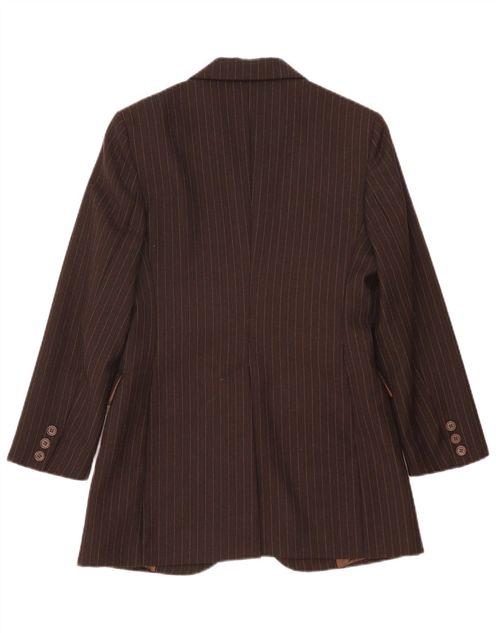 Benetton Γυναικείο τζάκετ 2 κουμπιών μπλέιζερ IT 40 Small Brown Pinstripe New Wool