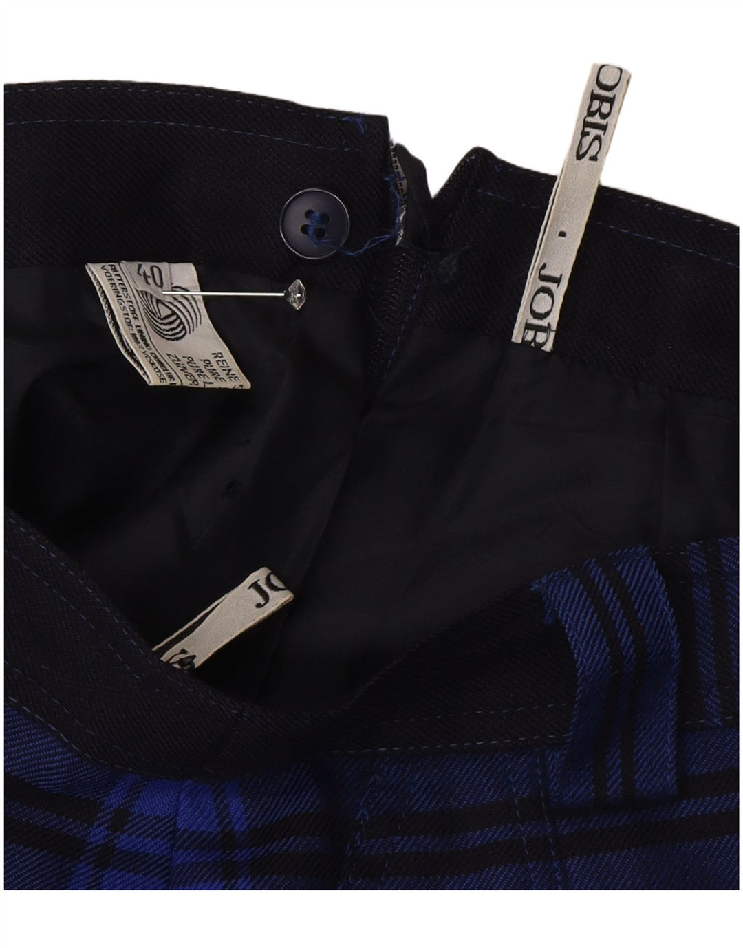 Jobis Γυναικεία φούστα A-Line EU 40 Medium W30 Navy Blue Check Παρθένο μαλλί