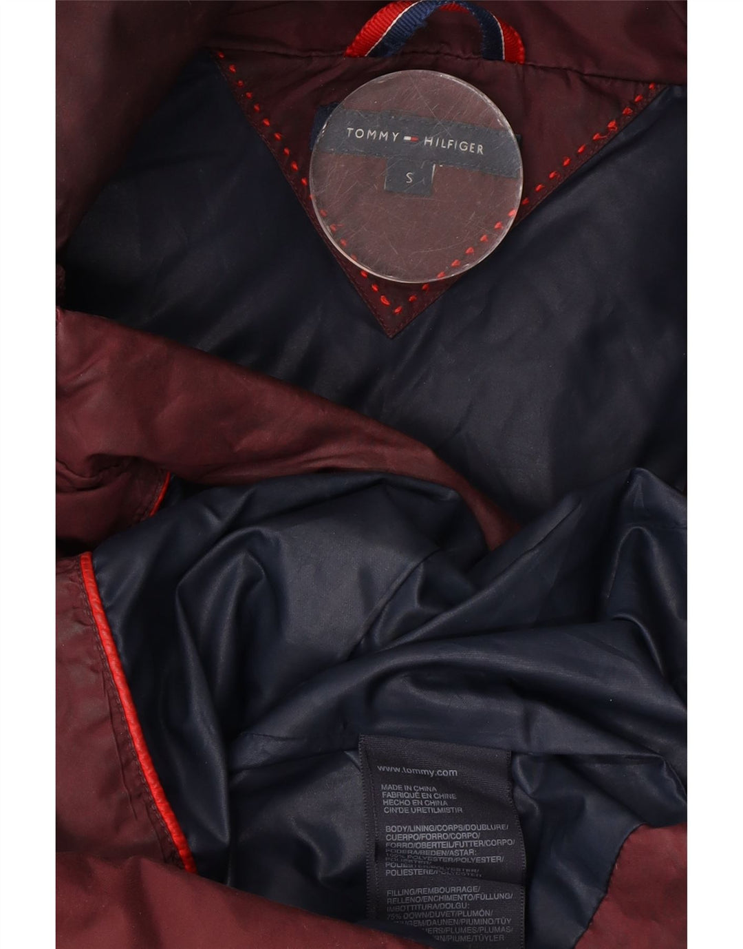 Tommy Hilfiger Γυναικείο μπουφάν με κουκούλα UK 10 Small Burgundy Polyester
