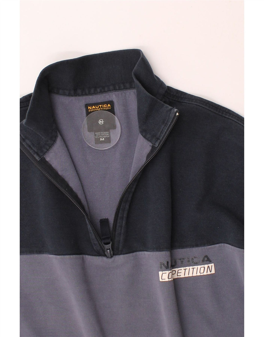 NAUTICA Mens Zip Neck Sweatshirt Jumper Medium Navy Blue Colourblock Vintage Nautica and Second-Hand Nautica from Messina Hembry 