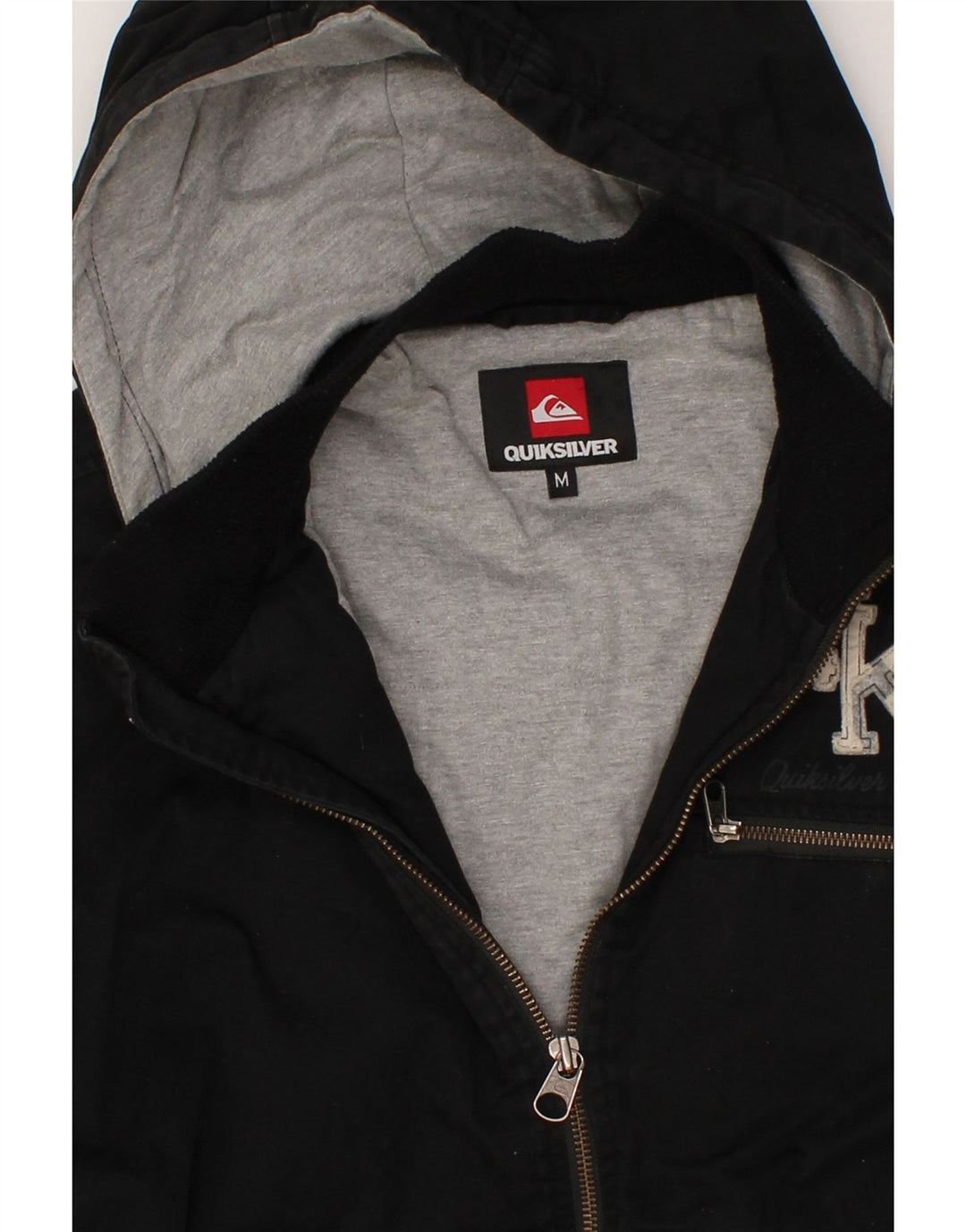 QUIKSILVER Mens Hooded Bomber Jacket UK 38 Medium Black Cotton Vintage Quiksilver and Second-Hand Quiksilver from Messina Hembry 