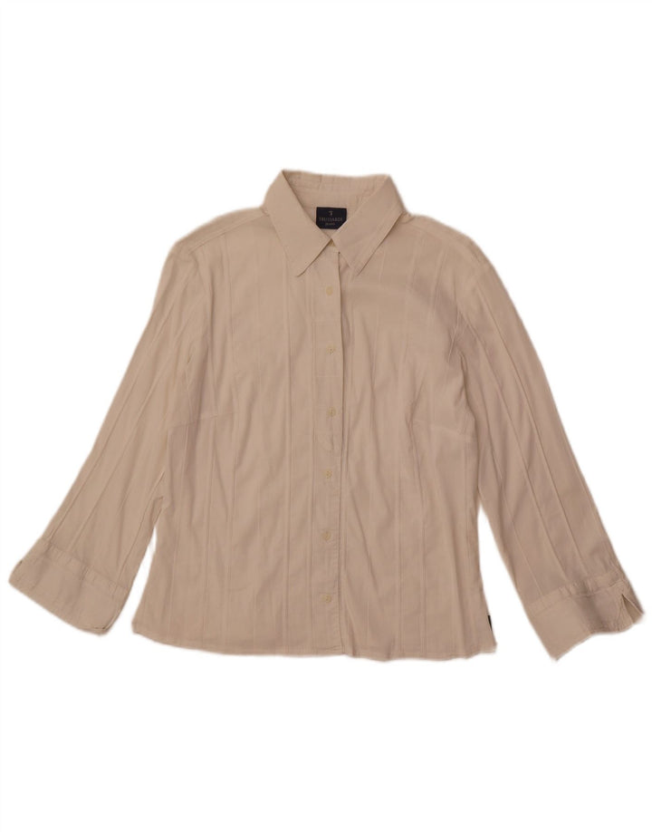 TRUSSARDI JEANS Γυναικείο Πουκάμισο Μπλούζα UK 14 Μεγάλο Εκρού ριγέ