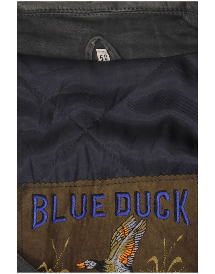Blue Duck Ανδρικό Δερμάτινο Παλτό IT 50 Large Navy Blue
