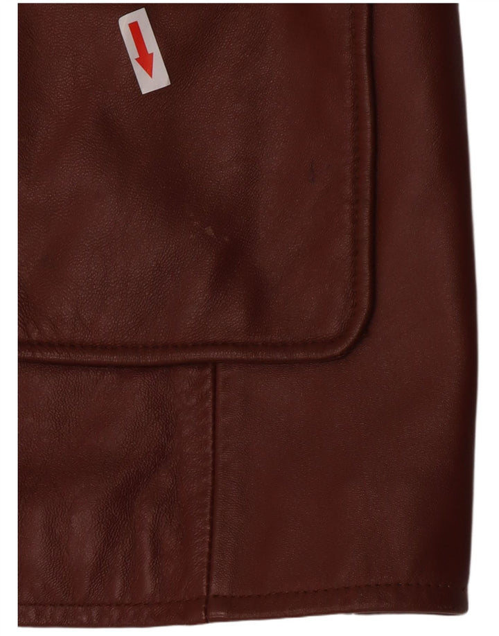 Κλασικό Γυναικείο Δερμάτινο Σακάκι Μπλέιζερ με 3 Κουμπιά UK 26 5XL Καφέ Δερμάτινο