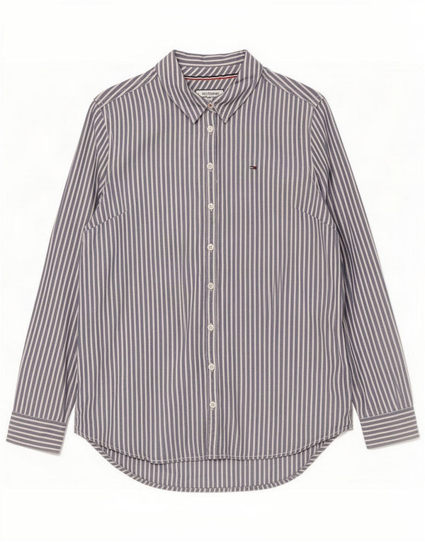 Tommy Hilfiger Γυναικείο Πουκάμισο UK 14 Large Navy Blue Pinstripe Lyocell