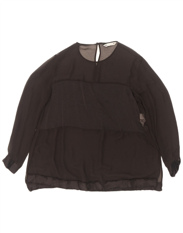 Zara Γυναικεία μακρυμάνικη μπλούζα τοπ UK 10 Small Black Polyester