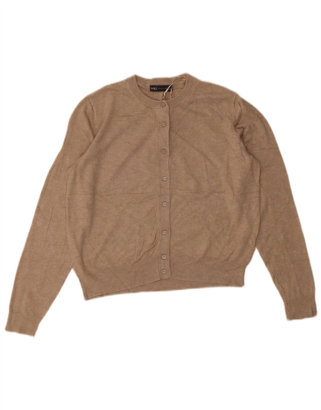 Marks & Spencer Γυναικείο πουλόβερ Crop Cardigan UK 14 Medium Beige Viscose
