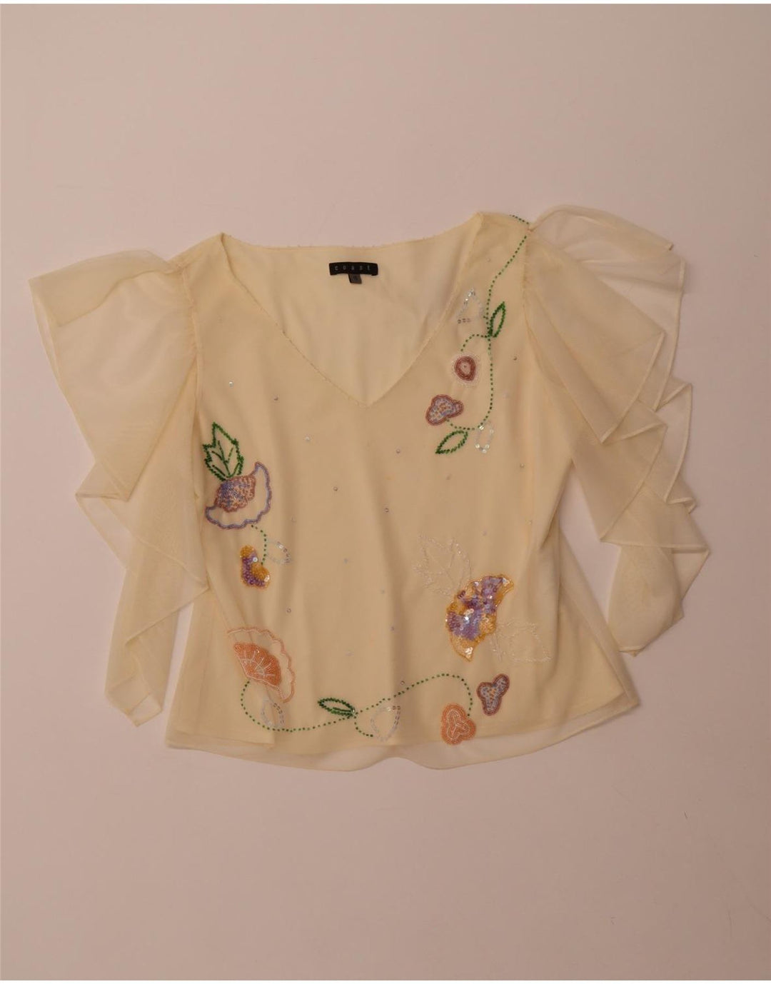 COAST Womens Crop See Through Μπλούζα Top UK 16 Large Yellow Polyester