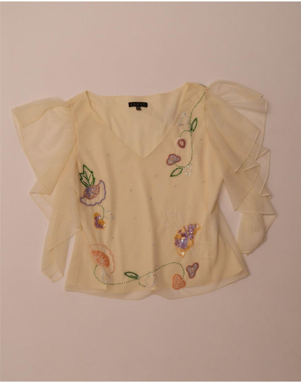 COAST Womens Crop See Through Μπλούζα Top UK 16 Large Yellow Polyester