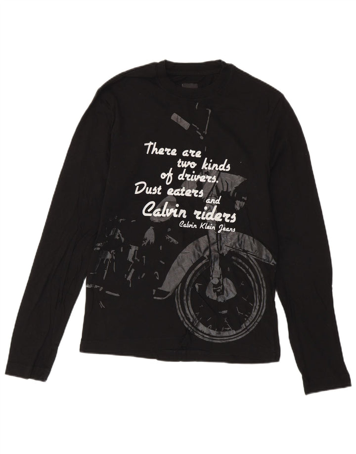 CALVIN KLEIN JEANS Ανδρικό γραφικό τοπ μακρυμάνικο μικρό μαύρο βαμβακερό