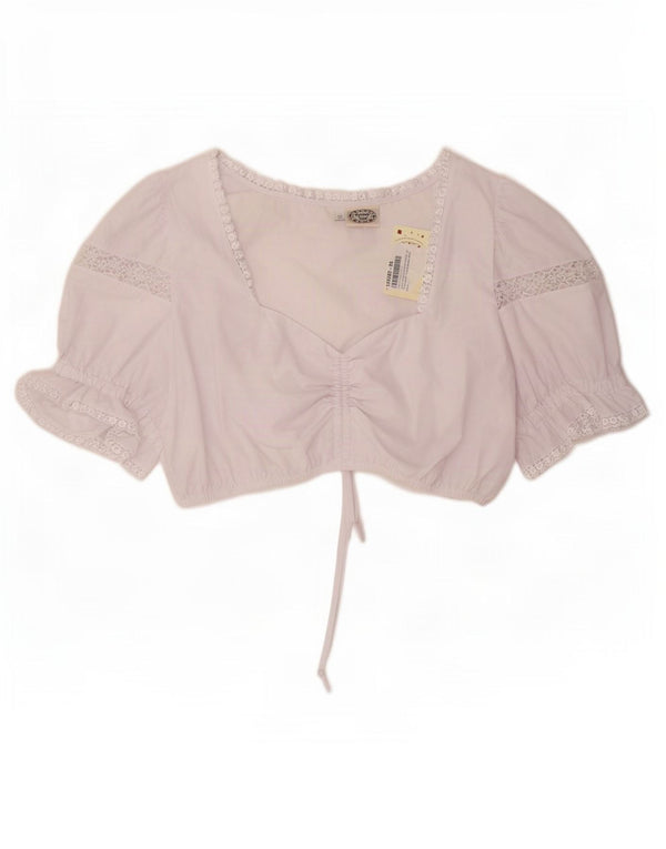Vintage Γυναικείο Crop Top IT 56 4XL Λευκό φλοράλ βαμβακερό