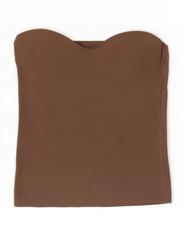 Zara Womens Crop Strapless Top UK 8 Small Brown Nylon
