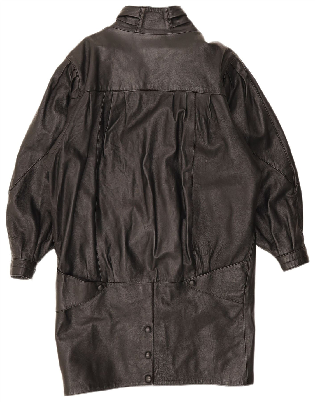 Vintage Γυναικείο Oversized Δερμάτινο Παλτό UK 10 Small Black