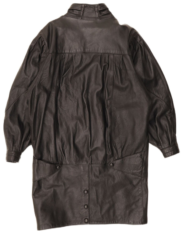Vintage Γυναικείο Oversized Δερμάτινο Παλτό UK 10 Small Black
