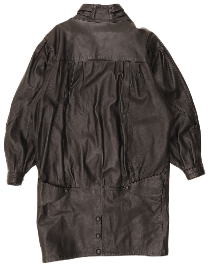Vintage Γυναικείο Oversized Δερμάτινο Παλτό UK 10 Small Black