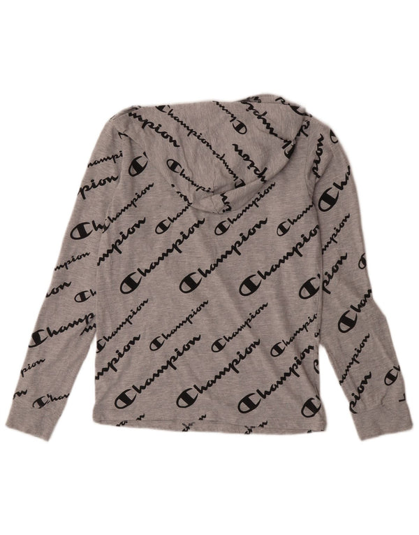 Champion Womens Crop Hooded Graphic Top μακρυμάνικο UK 14 μεγάλο γκρι βαμβακερό
