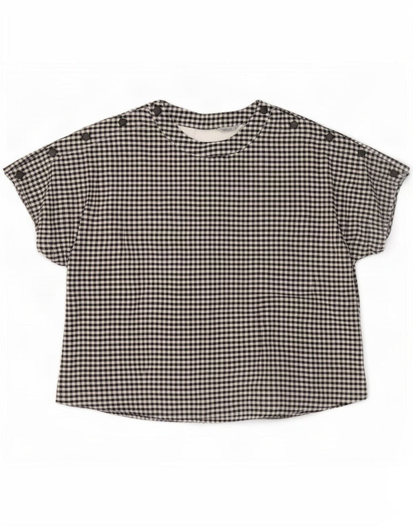 Zara Γυναικεία Μπλούζα Oversized Top UK 10 Small Black Gingham